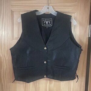 Women's Black Leather Motorcycle Vest